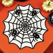 TWO Rachel Zoe Halloween Beaded & Jeweled SET Spider Web Placemats Chargers NEW