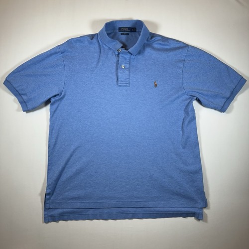 Polo Ralph Lauren Pima Soft Touch Blue Polo Shirt Size Large Tall Flesh Pony - Picture 2 of 6