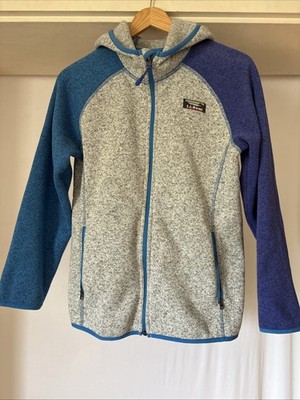 LL Bean Fleece Youth 14-16 NWT Color Block Full Zip Jacket Blue Gray