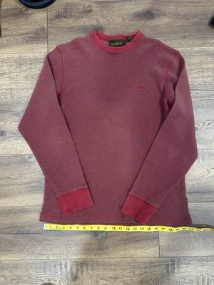 Timberland Men's Red Waffle-Knit Logo Crew Neck Pullover Sweater M Long Sleeve