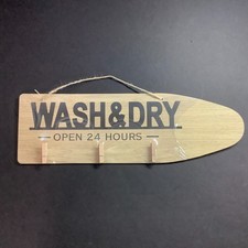 Laundry Room Decor Wall Hanging Sign Wash Dry With Socks Clips NEW 16 X 5 in