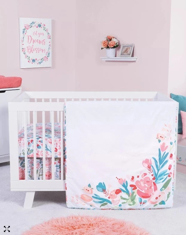 Trend Lab Painterly Floral 3 Piece Baby Nursery Crib Bedding Set NEW
