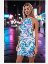 NWT ASOS DESIGN  halter embellished mini dress with swirl design sz-6