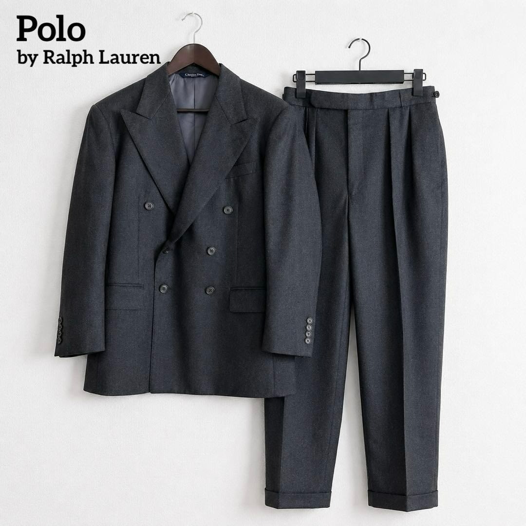 Polo Ralph Lauren Vintage 90s Grey Flannel Double Breasted Suit Men