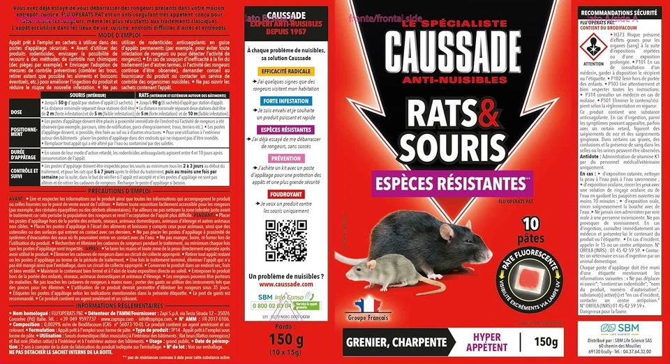 CAUSSADE Anti Rats et Souris - Efficacité Radicale Prêt à l'Emploi - 10 Sachets - Photo 4/4