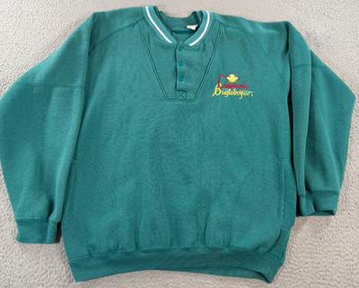 Vintage Bugle Boy Sweatshirt Mens Medium Teal Henley Neck Snap Made In USA