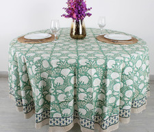 Turquoise Moss Green 100 Cotton Boho Square Fall Tablecloth, Handblock Floral P