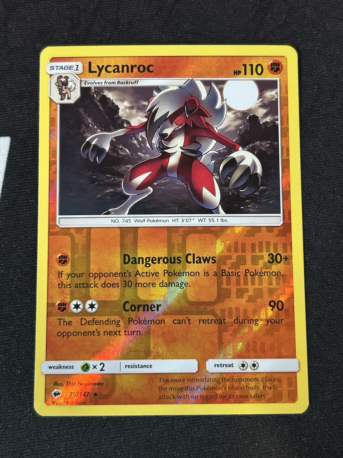 Lycanroc 75/147 Sm-Burning Shadows Reverse Holo