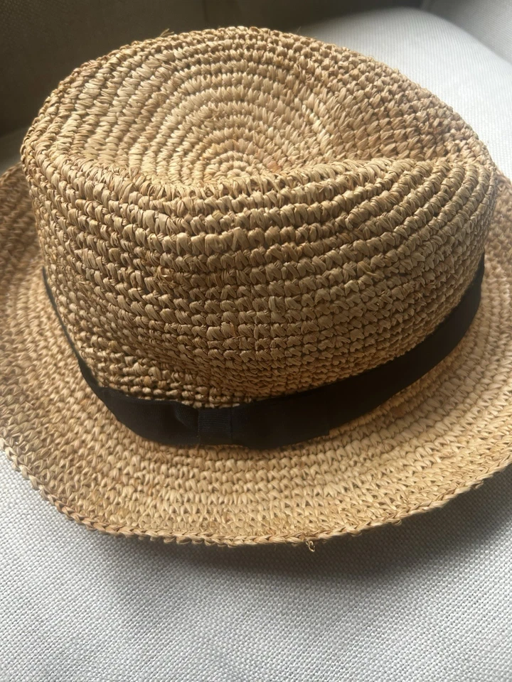 JOHN VARVATOS Estrella EE. UU. Sombrero L/XL Tejido RAFIA PAJA Sombrero Gorra FEDORA Foto 3 de 4