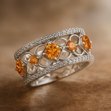 Natural Citrine Diamond 925 Sterling Silver November Birthstone Ring 1008