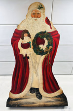Vintage 1992 Santa Claus Wood Fold Art Artist Signed Primitive Hand Painted 18"