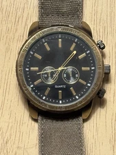 Accutime 8868WM Men’s Quartz Watch Bronze Case Canvas Strap - Runs