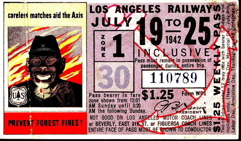 Los Angeles Railway, World War II Weekly pass, July 19 to 25, 1942