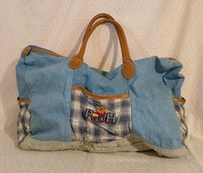Vintage Disney Winnie the Pooh Embroidery Denim Duffel Bag Weekender READ Stains