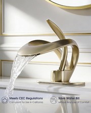 Elegant Bathroom Sink Faucet Single Hole, Waterfall Brushed Gold Vanity Sink