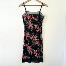 Vintage Y2K USA Made BCBG Floral Slip Dress Mesh Detail Sz M Fairy Boho Pink