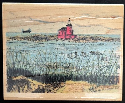 Artistic Stamp Exchange Rubber Stamp Lighthouse Seascape Ocean Beach RARE