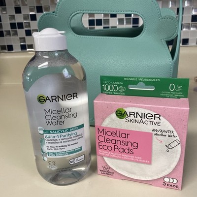 Garnier Micellar Water, All-in-1 Purifying 13.5 fl oz & Reusable Make Up Pads