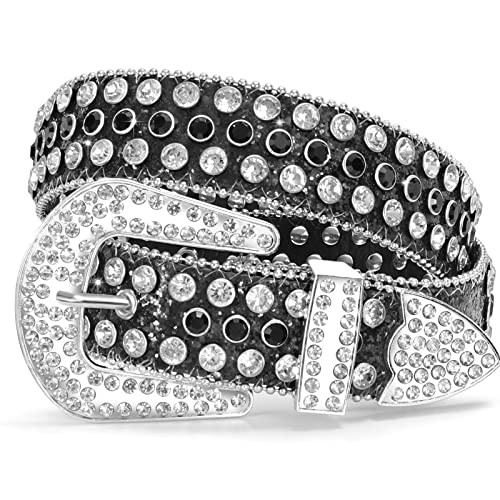 Western Rhinestone Studded Belt for Women & Men - Size 38-42 - D-Black