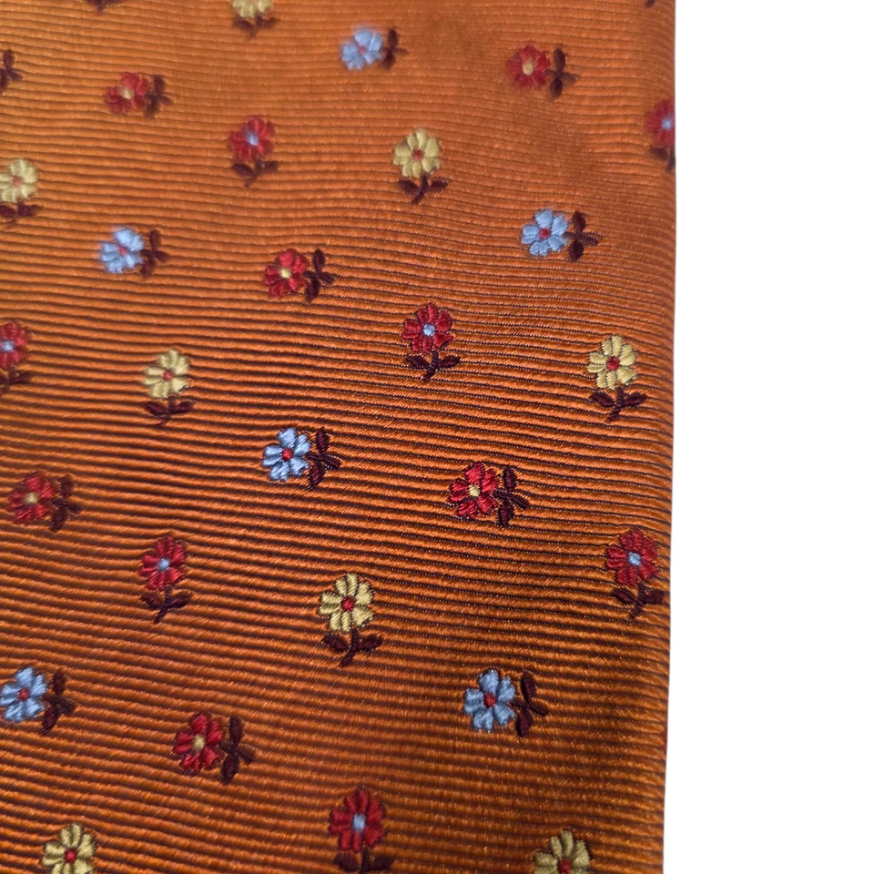 Corbata Les Copains Para Hombre Naranja Seda Floral Rayas Bordada Larga Lujo Foto 3 de 4