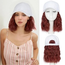 6/8in Short Bob Baseball Hat with Synthetic Hair Extensions Baseball Cap Hair