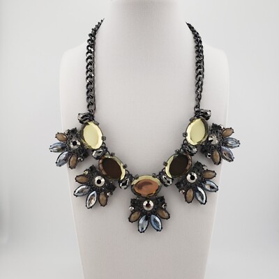 Statement Necklace Gunmetal & Grunge Colored Rhinestones  display picture 1