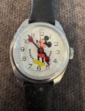 Disney  Wrist Watch  Mickey Mouse with Red Hands  Black Band  Rare  Vintage