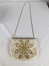 La Regale Ivory Gold Beaded Purse Evening Shoulder Bag Snowflake Flower Vintage