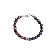 Men's Genuine 8mm Red Tiger Eye Onyx Stainless Steel Beaded Bracelet 8.5''