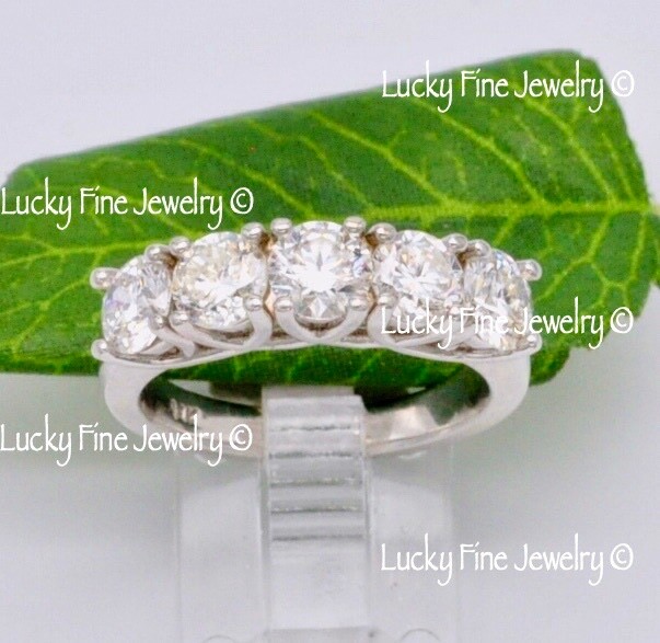 2.50 ct 14k White Gold Ladies Diamond Ring Band Anniversary Ring  5 Stone Band
