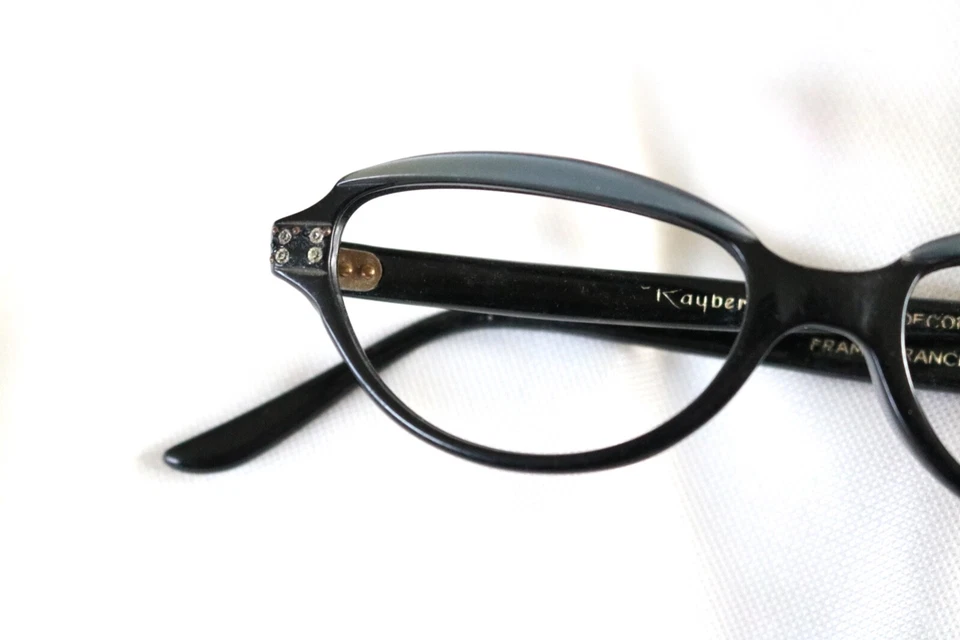 Gafas negras con marco de estrás francés Raybert vintage años 50 60 44-18 Foto 3 de 4
