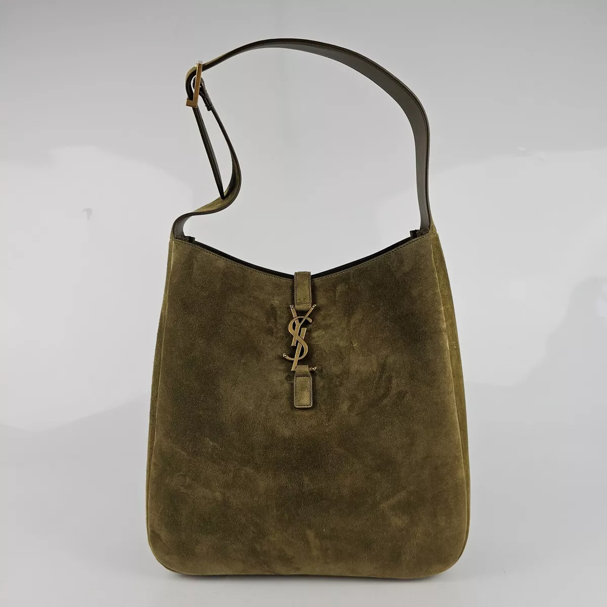 Saint Laurent Le Monogramme Bucket Bag In Studded Suede in Brown