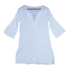 Old Navy Tunic Women's Small White 3/4 Sleeve Beaded Crinkle Beachy Coastal NWT