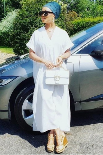 H&M HM Conscious V-Neck LYOCEL or Ruffled Cream FLOUNCED KAFTAN TUNIC Dress - Picture 7 of 15