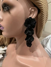 Large Black Flower Earrings Floral  Chunky Statement  Big