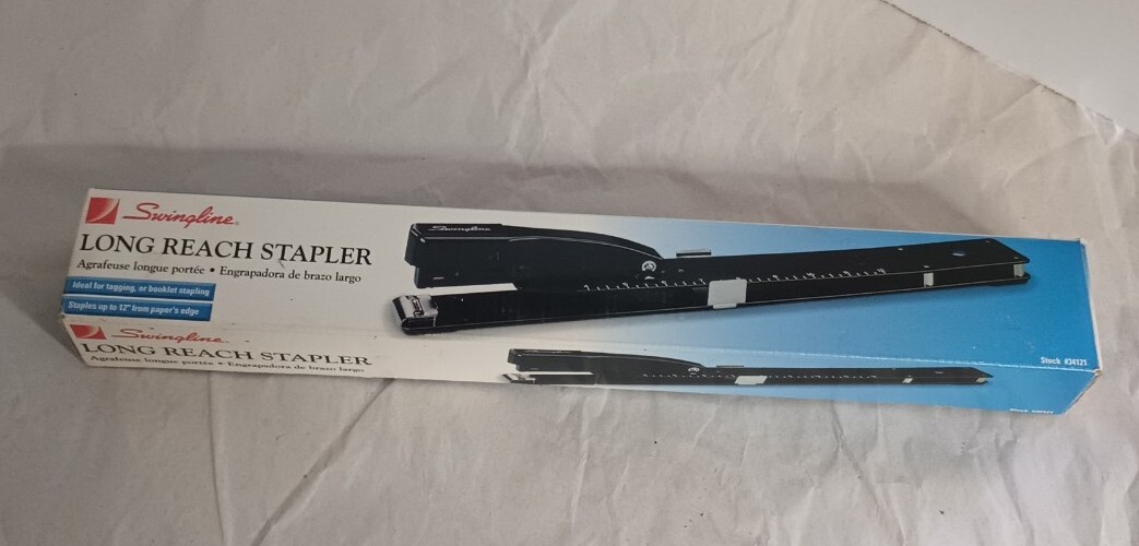Swingline Long Reach Black Stapler 34121 Book Binding Tested Working VG-EX Condition-image