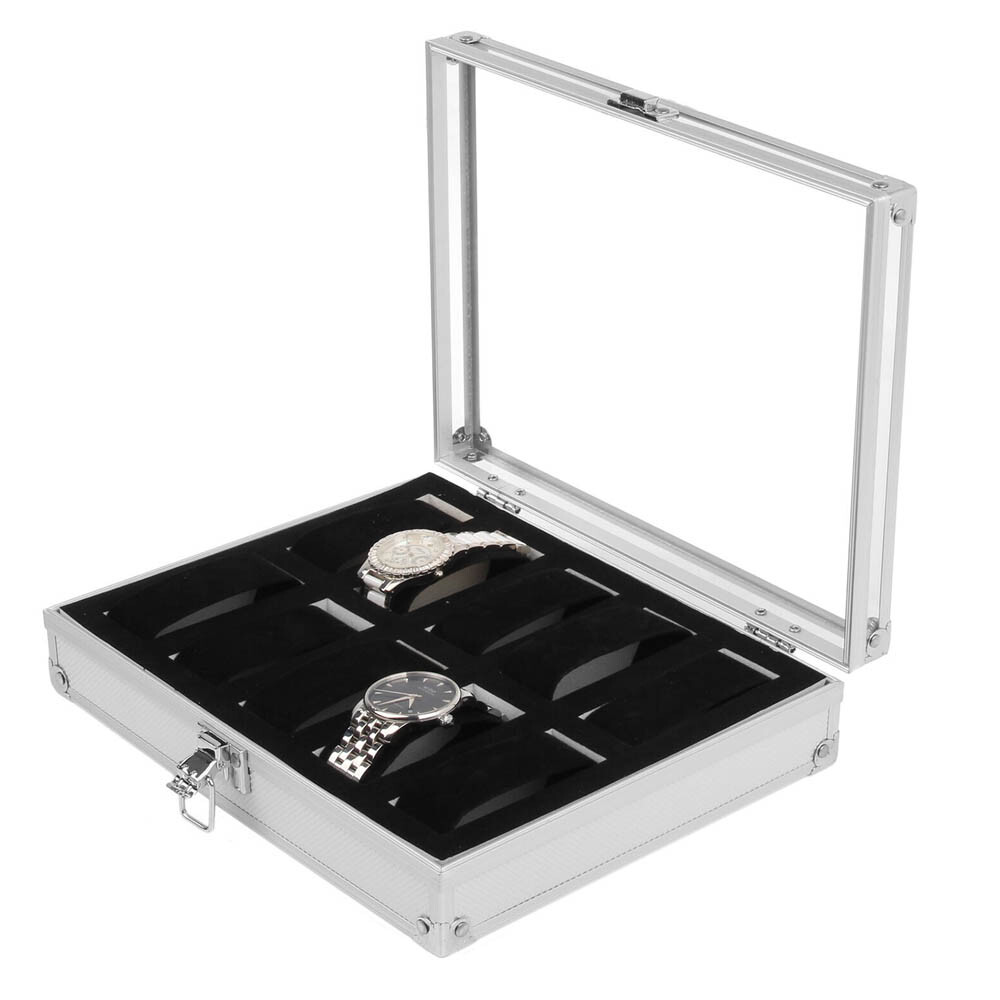 12 Aluminium Leather Watch Display Storage Box Case Tray Watch