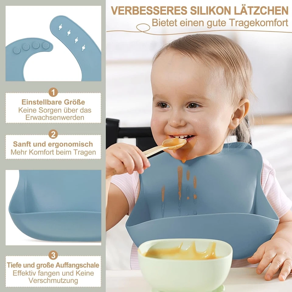 Baby Geschirrset 7-teilig mit Saugnapf Rutschfest Silikon Kind Blau B500 - Bild 4 von 4