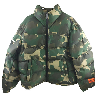 $1070 Heron Preston Camo Puffer Jacket in Green Mens Size Small