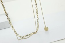Hip Hop Fashion Women Titanium Stainless Steel Gold Double Chain Necklace 16-18"