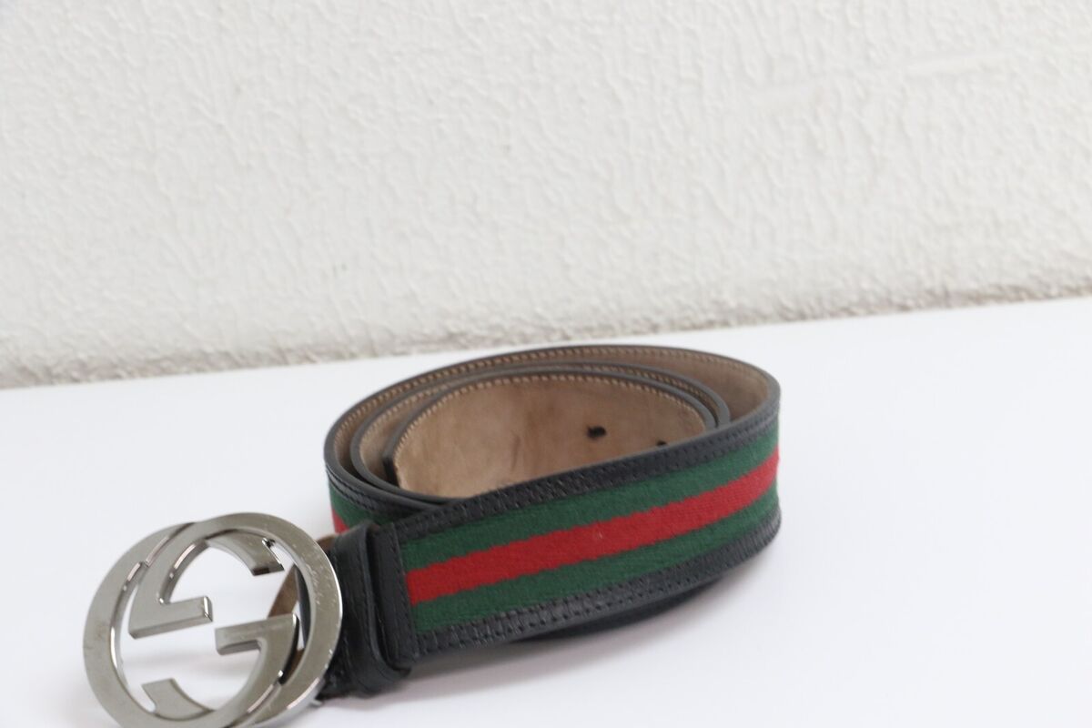 Gucci 114984 Web Green Red Canvas Leather Interlocking G Gucci 114984 Web Green Red Canvas Leather Interlocking G