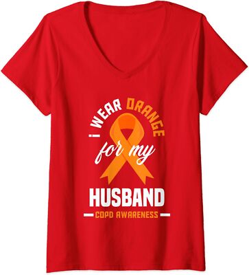 I Wear Orange For My Husband COPD Warrior COPD Awaren Ladies' V-Neck Tshirt