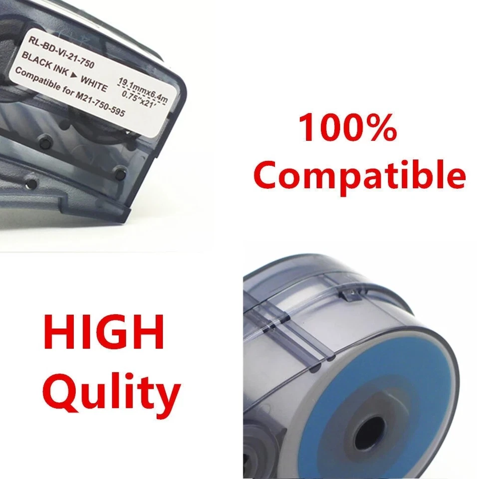 10x Label Cartridge For Brady BMP21-PLUS M21-750-499 Black/White 3/4" x16' Nylon - Image 3 of 4