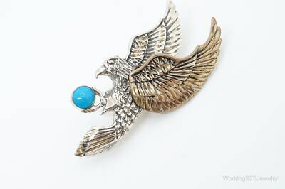 Großer Vintage Indianer Türkis Adler Messing Sterlingsilber Anhänger
