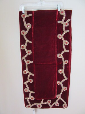 Ornate Beaded and Jeweled Christmas Velvet Table Runner and Matching Pillow