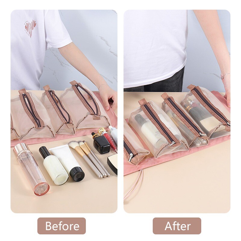Hanging RollUp Makeup Bag 4in1 Foldable Travel Cosmetic Storage