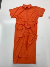 Womens Orange Belted Button Up Shirt Dress Size Medium