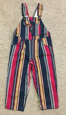 Vtg 80's Happy Kids Denim Bib Overalls 3T Striped 100 Cotton Sears Deadstock