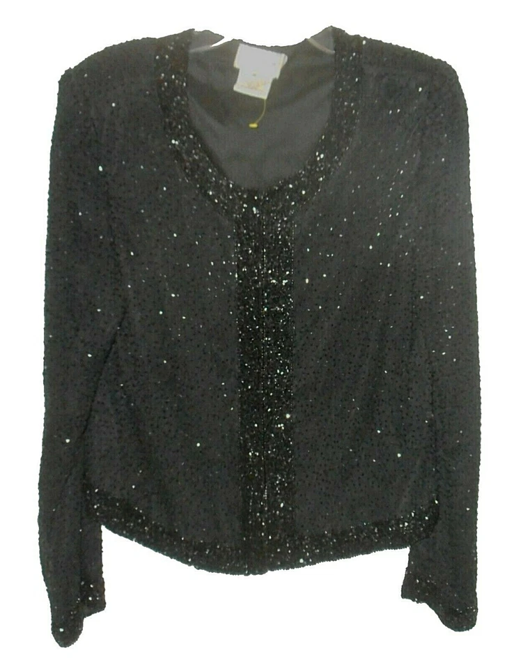 Blazer evening Vintage, Stenay, 100%-Silk Beads black beautiful S Foto 3 de 4
