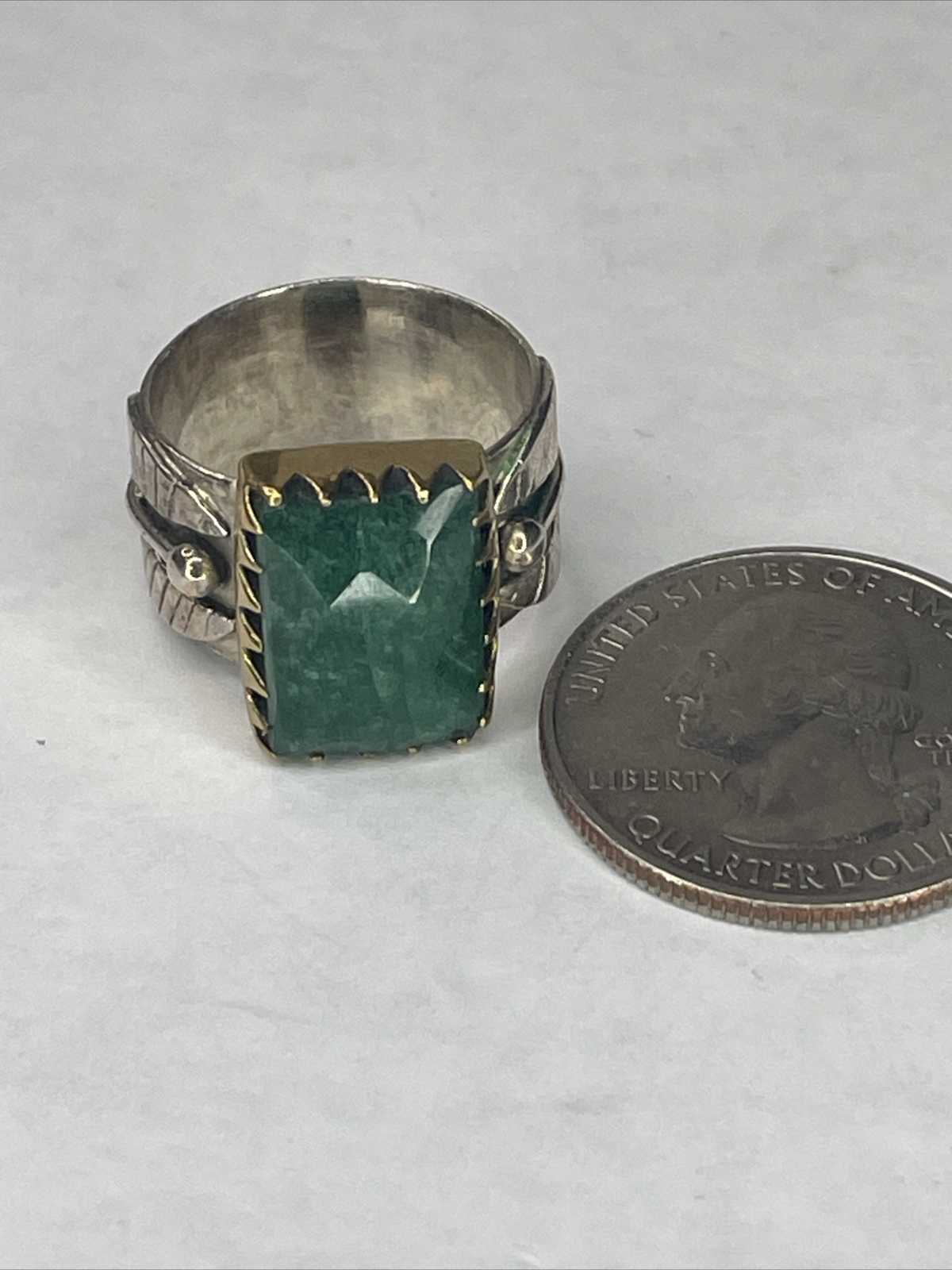 Solid Sterling Banded Ring With Brass Accented Gr… - image 6